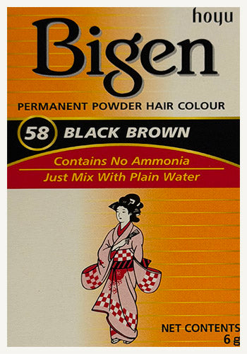 Bigen Permanent Powder Hair Colour No Ammonia 58 Black Brown 6g