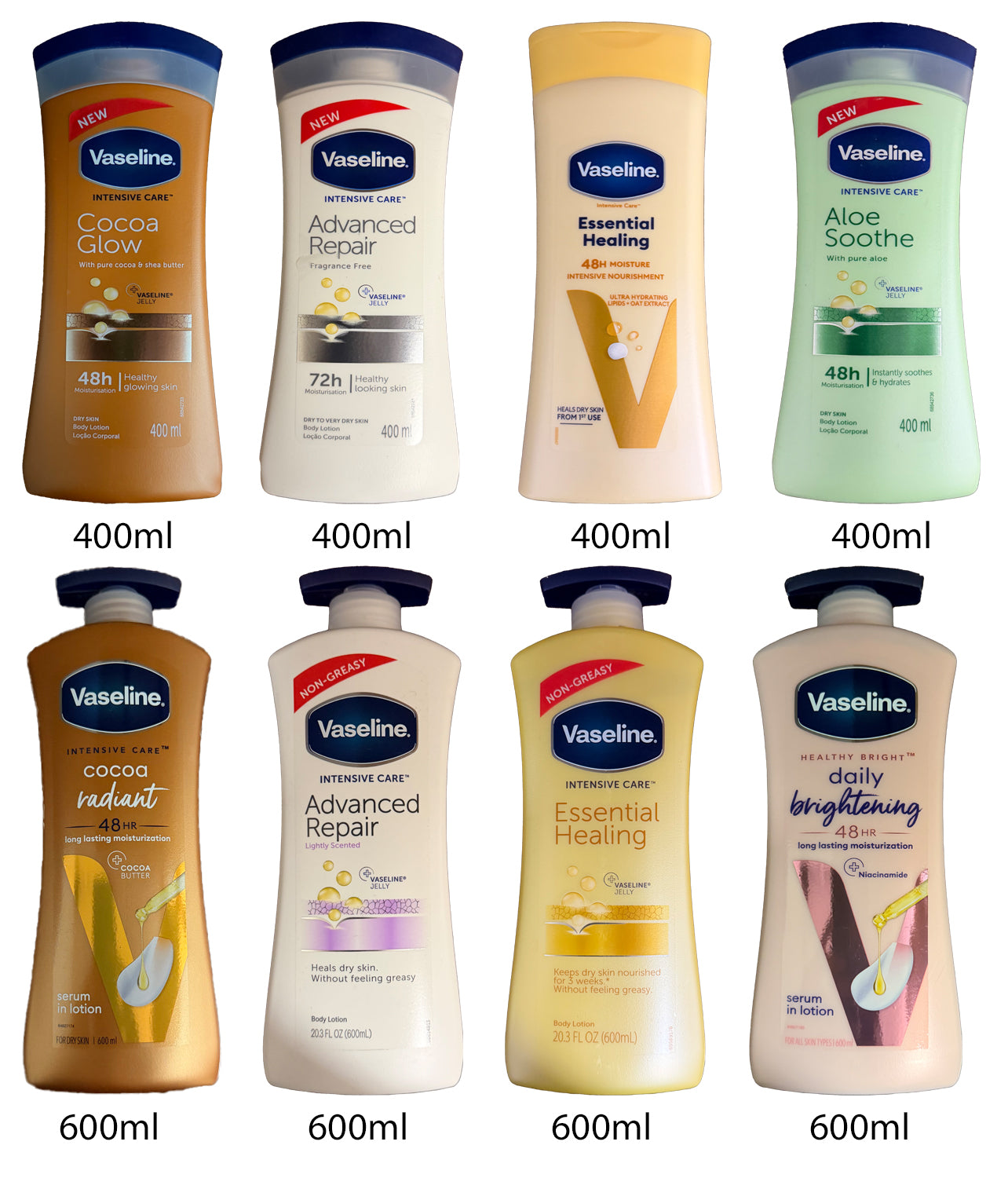 Vaseline Intensive Care Lotion Cocoa - Advanced - Essential -Daily Brightening